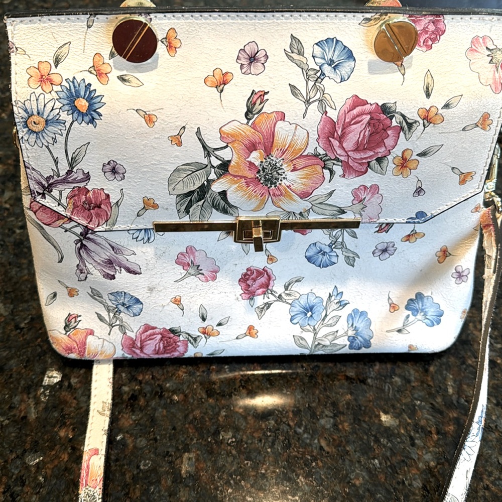 Italian leather purse with floral design